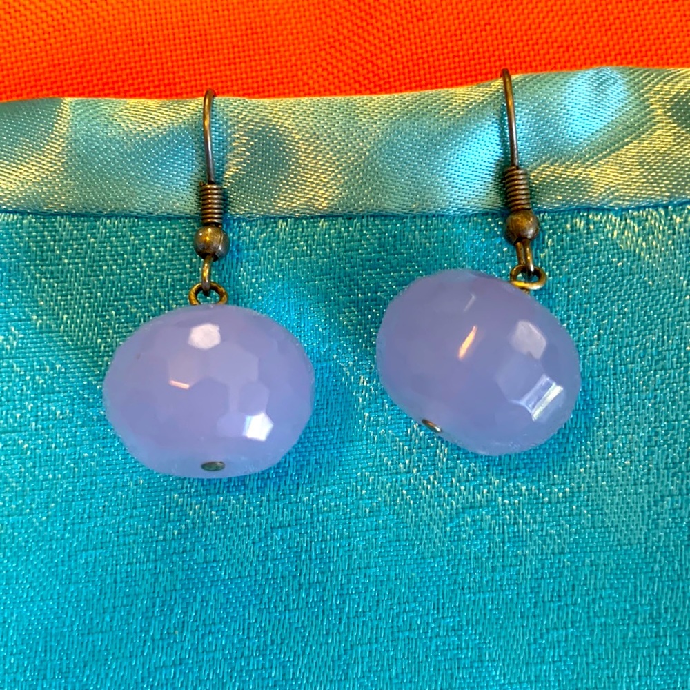 Completely unique lavender round glass earrings.